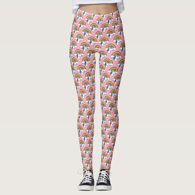 Unicorn och Rainbow med Clouds Kawaii Leggings (Framsida)