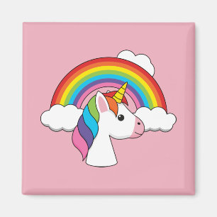 Unicorn och Rainbow med Clouds Kawaii Magnet