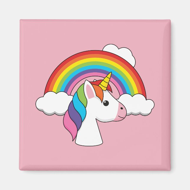 Unicorn och Rainbow med Clouds Kawaii Magnet (Framsidan)
