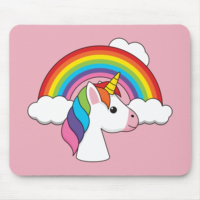 Unicorn och Rainbow med Clouds Kawaii Musmatta (Framsidan)