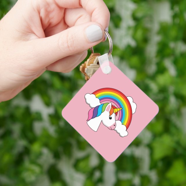 Unicorn och Rainbow med Clouds Kawaii Nyckelring (Hand)