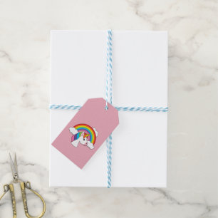 Unicorn och Rainbow med Clouds Kawaii Presentetikett