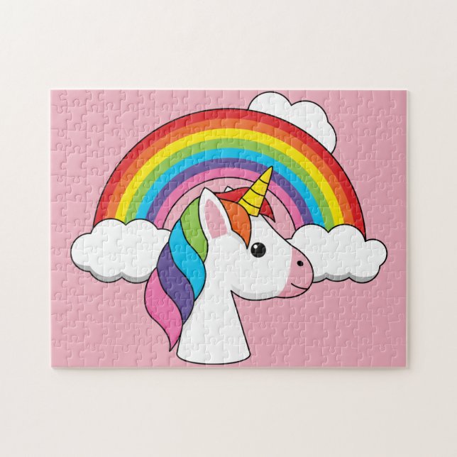 Unicorn och Rainbow med Clouds Kawaii Pussel (Horisontell)