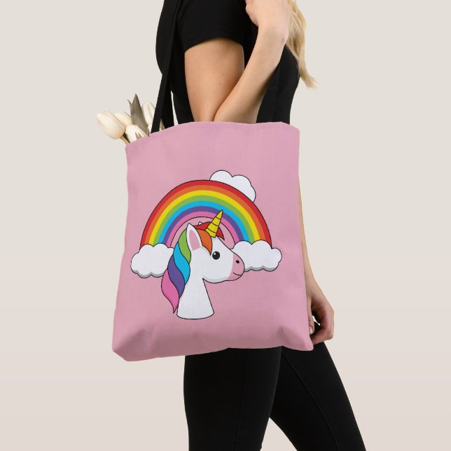 Unicorn och Rainbow med Clouds Kawaii Tygkasse (Närbild)
