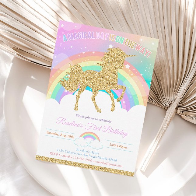 Unicorn och Rainbow Pastel Unicorn Birthday Inbjudningar (Skapare uppladdad)