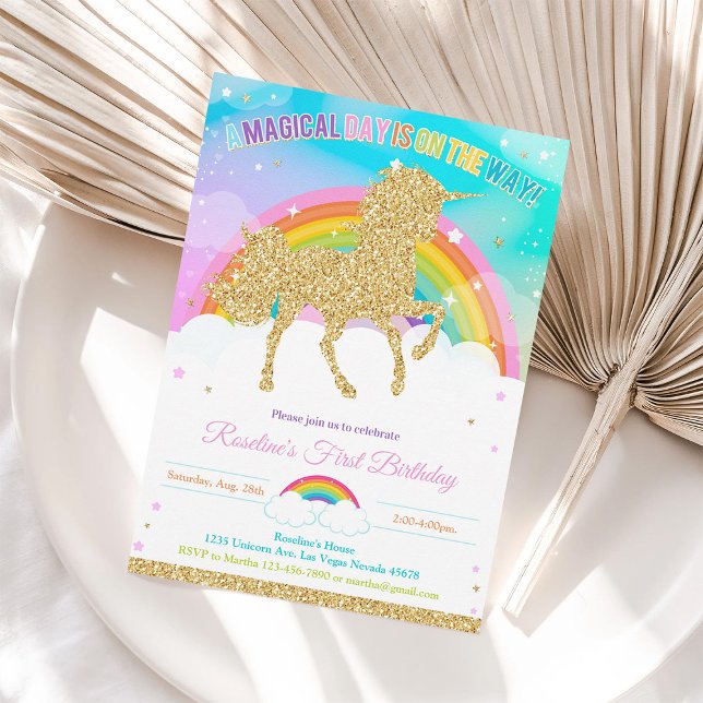 Unicorn och Rainbow Pastel Unicorn Birthday Invita Inbjudningar (Skapare uppladdad)