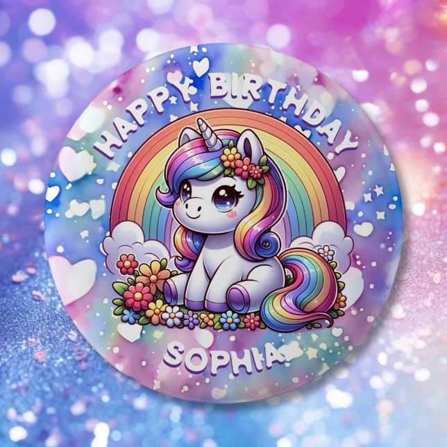 Unicorn och Rainbow Personlig Birthday Girl Knapp (Skapare uppladdad)
