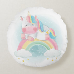 Unicorn och Rainbow Rund Kudde