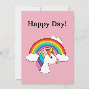 Unicorn och Rainbow w Clouds Kawaii Anpassa Julkort