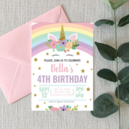 Unicorn och Rainbows Födelsedagsfest inbjudan