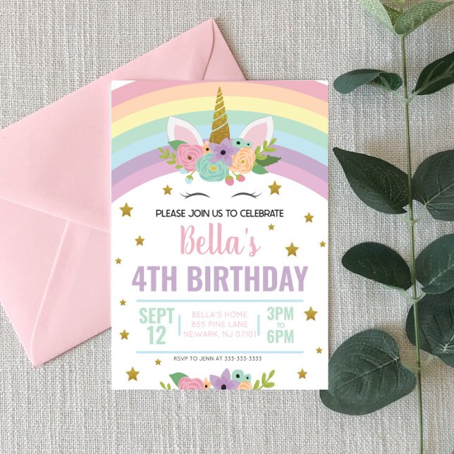 Unicorn och Rainbows Födelsedagsfest inbjudan (Skapare uppladdad)