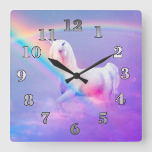 Unicorn och regnbåge fyrkantig klocka