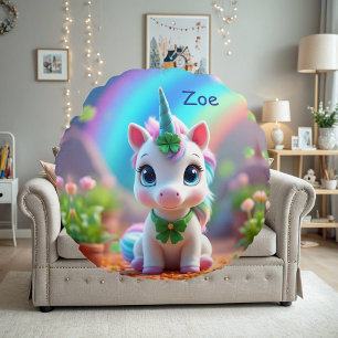 Unicorn och regnbåge i baby, flickor rund kudde