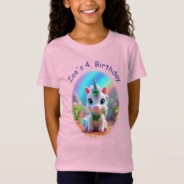 Unicorn och regnbåge i baby, flickors födelsedag t shirt (Framsida)