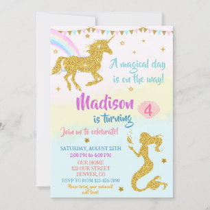 Unicorn och sjöjungfru födelsedagsinbjudan till fl inbjudningar