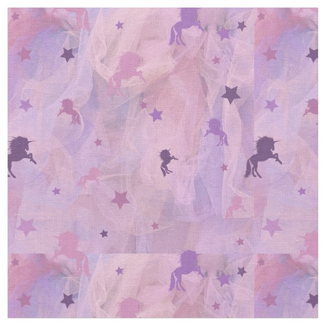 Unicorn och stjärndesign för rosa och lila tyg (Närbild)