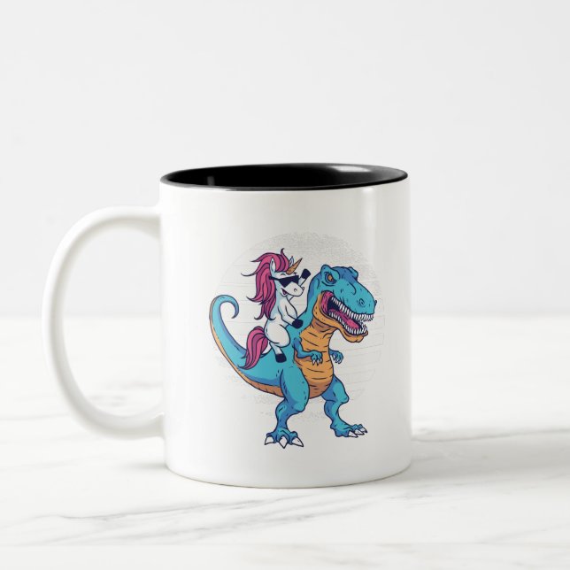 Unicorn och T-Rex Två-Tonad Mugg (Vänster)