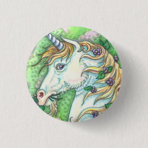 UNICORN OCH VIOLETS, FANTASY HORSE BUTTON PIN KNAPP