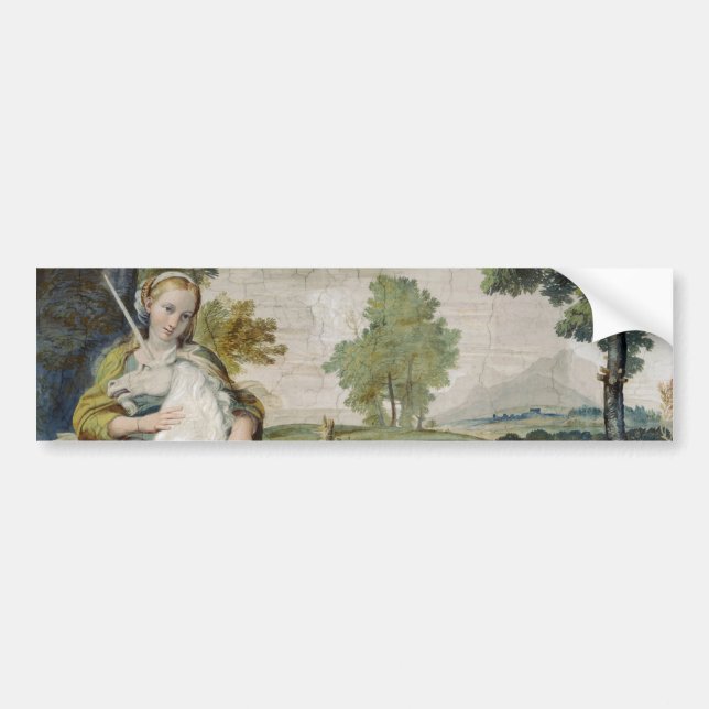 Unicorn och Young Woman (av Domenichino) Bildekal (Framsidan)