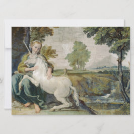 Unicorn och Young Woman (av Domenichino) Kort