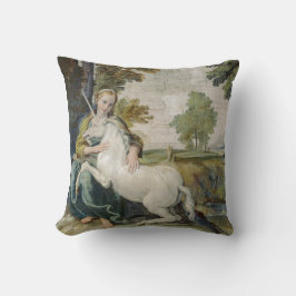 Unicorn och Young Woman (av Domenichino) Kudde