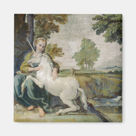 Unicorn och Young Woman (av Domenichino) Magnet