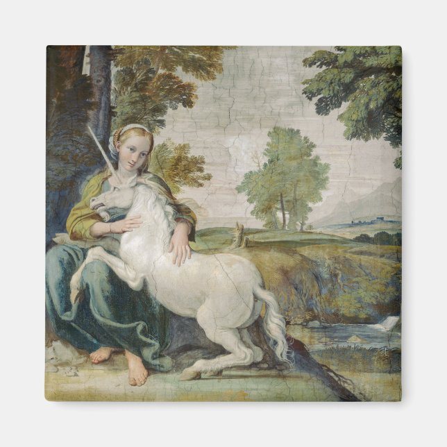 Unicorn och Young Woman (av Domenichino) Magnet (Framsidan)