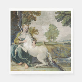 Unicorn och Young Woman (av Domenichino) Pappersservett