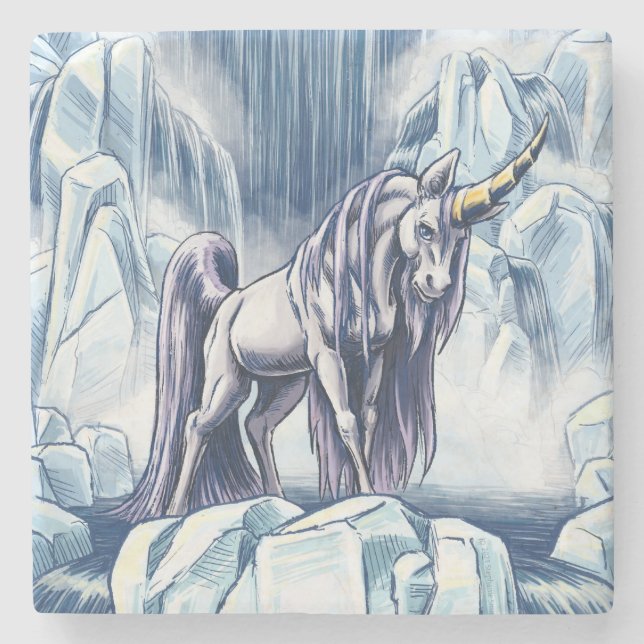 Unicorn of Vatten Inslag Fantasy Art Stenunderlägg (Framsidan)