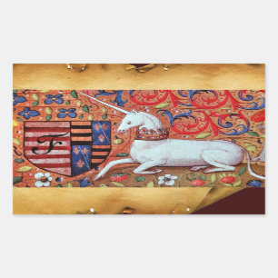 UNICORN OLD BROWN PARCHMENT MONOGRAM REKTANGULÄRT KLISTERMÄRKE