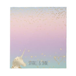 Unicorn Ombre Guld Confetti Glitter Heart Anteckningsblock