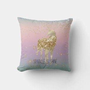 Unicorn Ombre Guld Confetti Glitter Heart Kudde