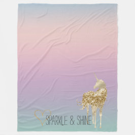 Unicorn Ombre Guld Glitter Heart Fleecefilt