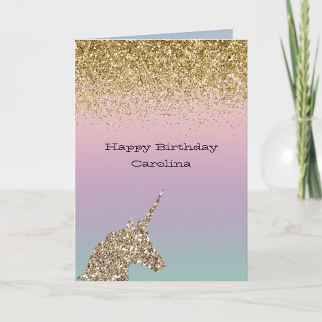 Unicorn Ombre Guld Glitter Kort (Framsida)