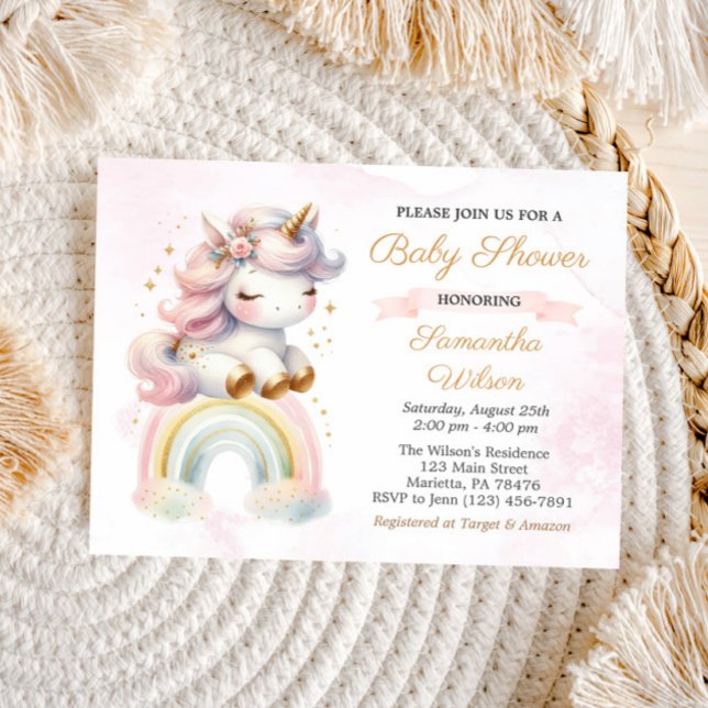 Unicorn on Rainbow Baby Shower Postcard-inbjudan Vykort (Skapare uppladdad)
