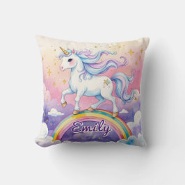 Unicorn on Rainbow Editable Namn Pillow Kudde