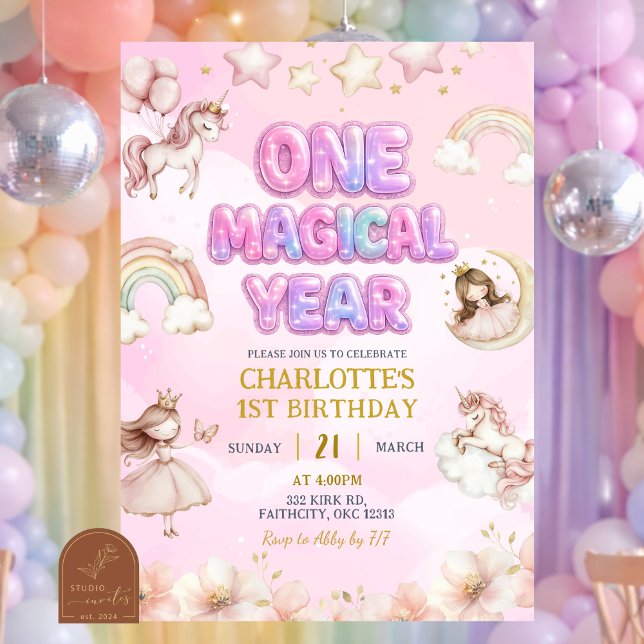 Unicorn One Magical year First Birthday Inbjudningar (Skapare uppladdad)