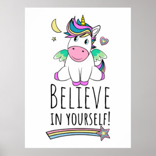 Unicorn Önskemål på Måne och stjärnor Poster