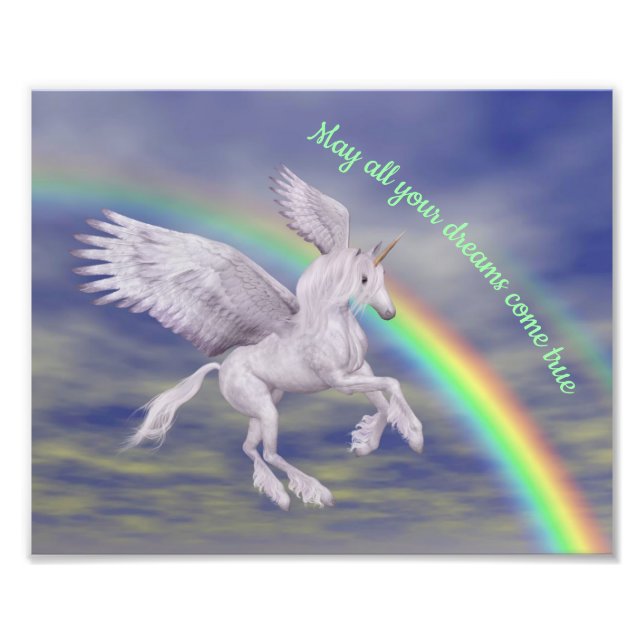 Unicorn over Rainbow Dreams Inspirational Fototryck (Framsidan)