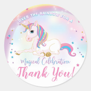 Unicorn over the Rainbow Birthday-Tacken favoriser Runt Klistermärke