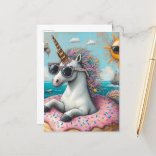 Unicorn på en Donut-Flyt Vykort