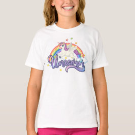 Unicorn på ett regnbåge t shirt