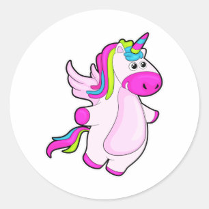 Unicorn på flygande runt klistermärke