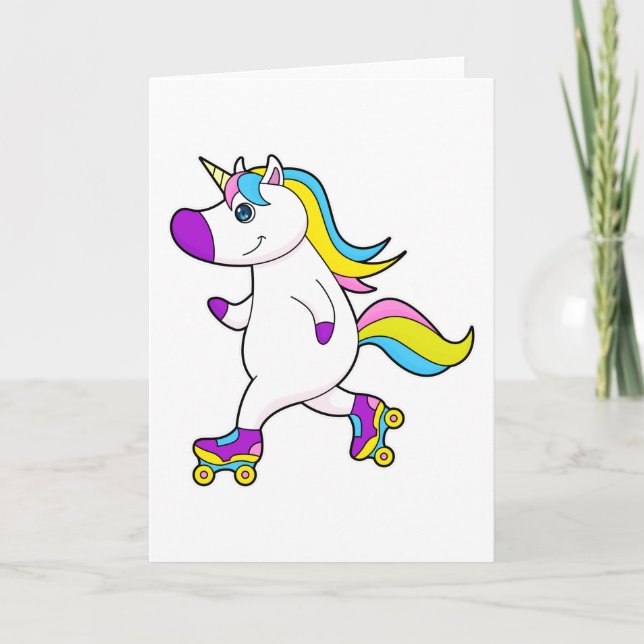 Unicorn på Inline-skridskor med rullskridskor Kort (Framsida)