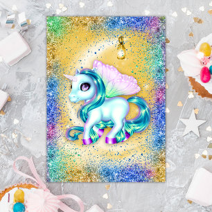 Unicorn på Måne Gult Birthday Kort