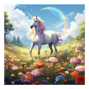 Unicorn på Meadow Fototryck