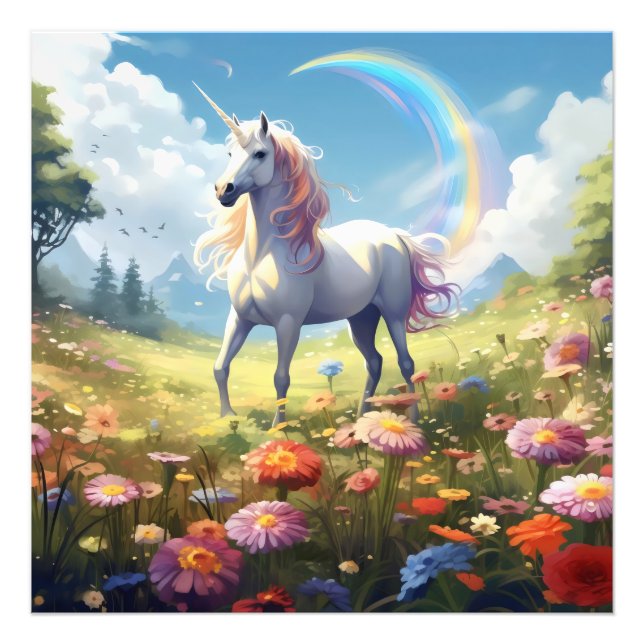 Unicorn på Meadow Fototryck (Framsidan)