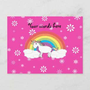 Unicorn på moln rosa snöflingor vykort