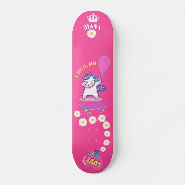 Unicorn på skateboard med personlig bildtexter (Framsida)