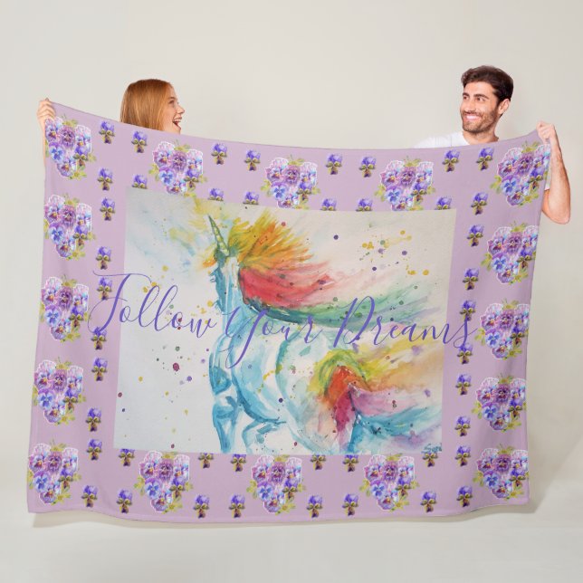 Unicorn Painting Dreams Lila Art Fleece Blanket (På plats)